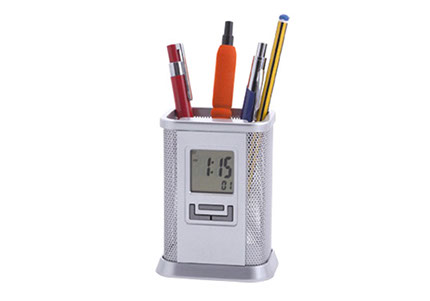 Porta lapicero rejilla con reloj